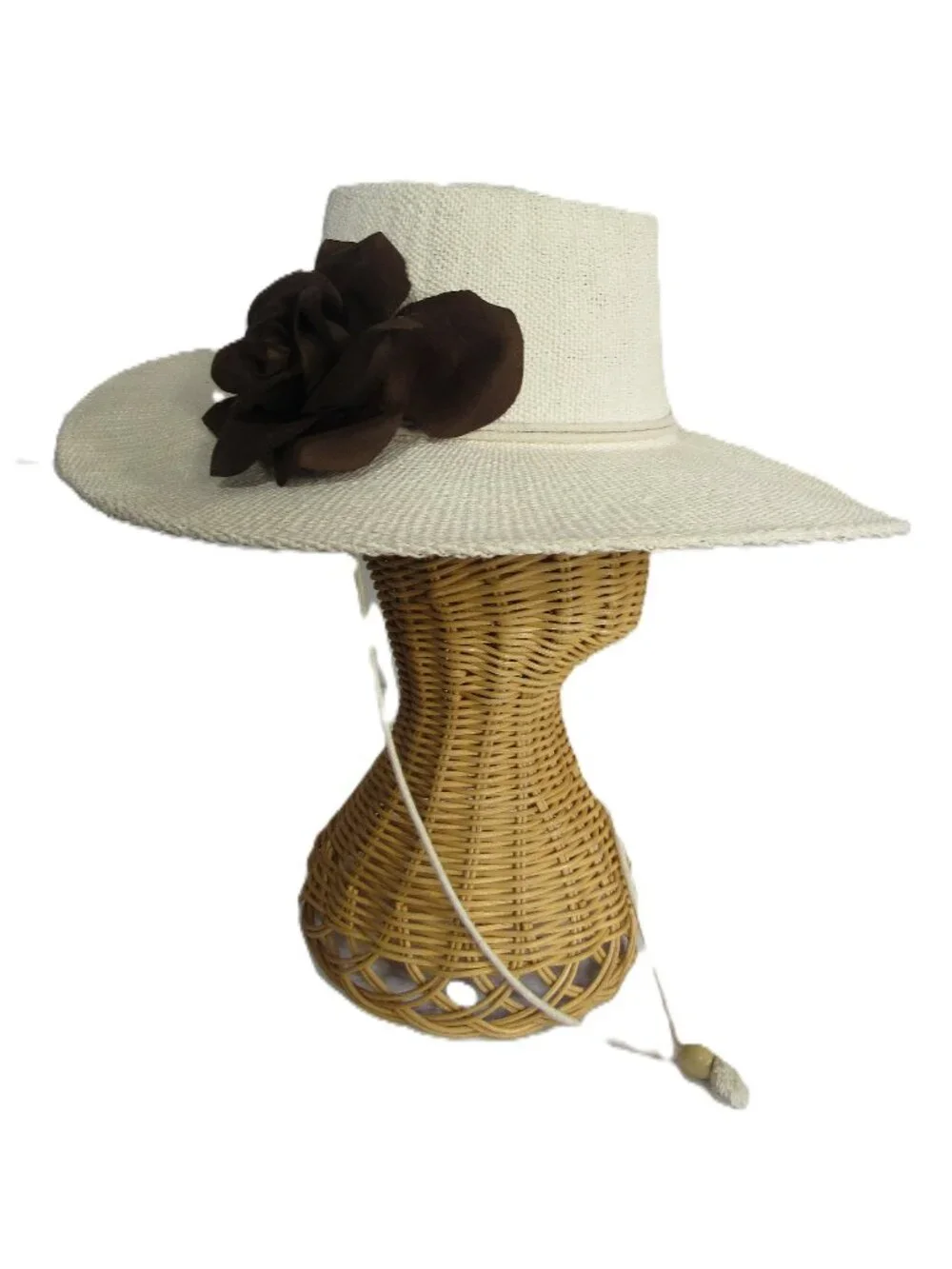SUPER CUTE WIDE BRIM GOUCHO STYLE FEDORA SUN HAT, CHIN STRING ,BROWN ROSE M/L